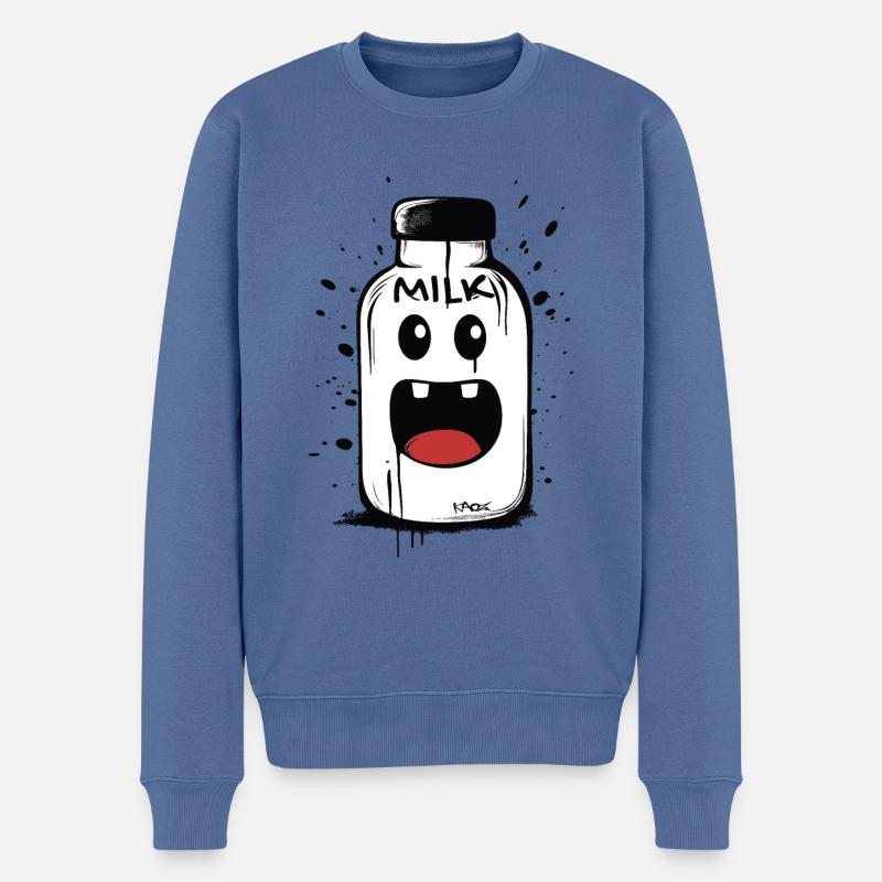 Glückliche Milch - Männer Premium Bio Pullover - Taubenblau