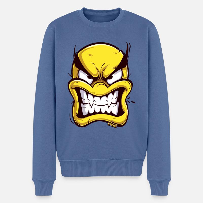 Wütendes Cartoon-Gesicht - Männer Premium Bio Pullover - Taubenblau