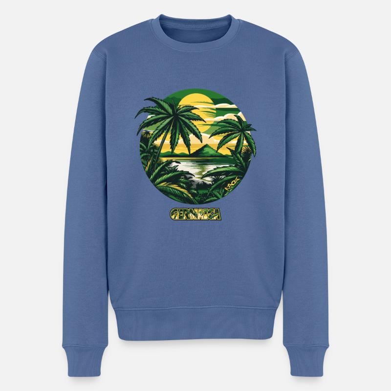 Willkommen im Weed-Palmenbaum-Germaica-Paradies - Männer Premium Bio Pullover - Taubenblau