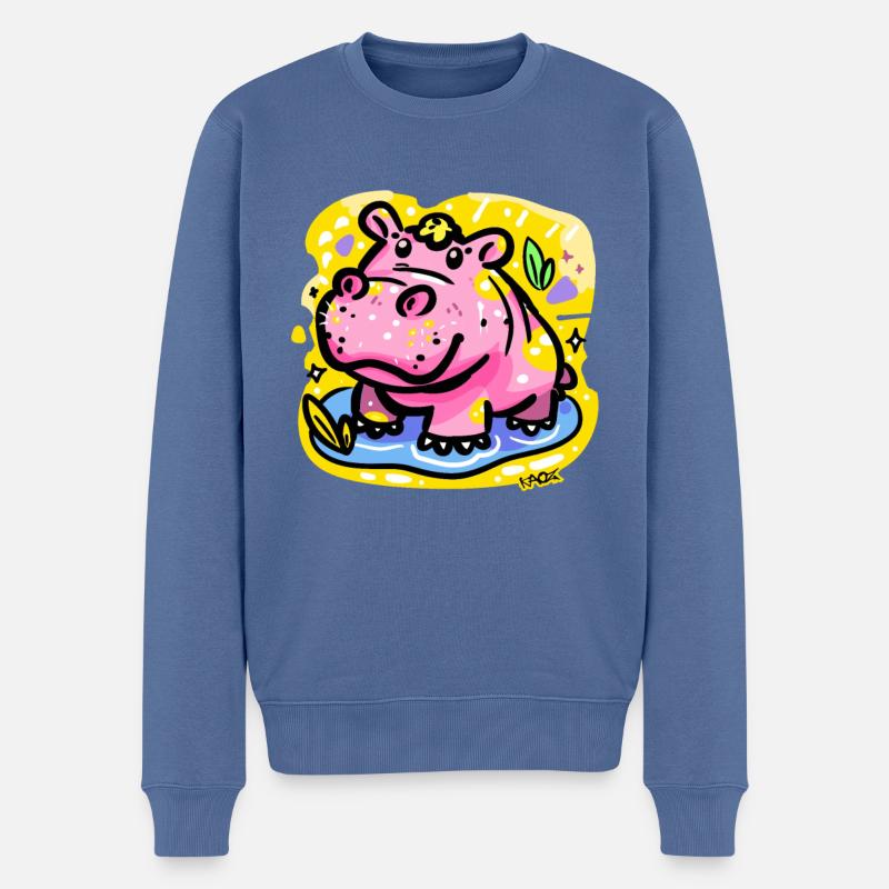 Hippopotame coloré et mignon - Pull Premium bio Homme - bleu pigeon