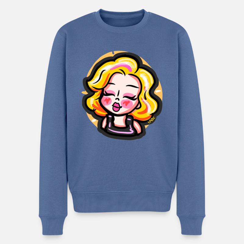 Blondes Cartoon-Mädchen im Comic-Stil - Männer Premium Bio Pullover - Taubenblau
