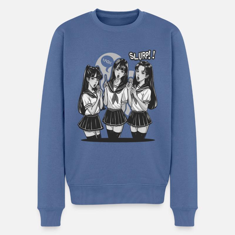 Anime Mädchen Design - Männer Premium Bio Pullover - Taubenblau
