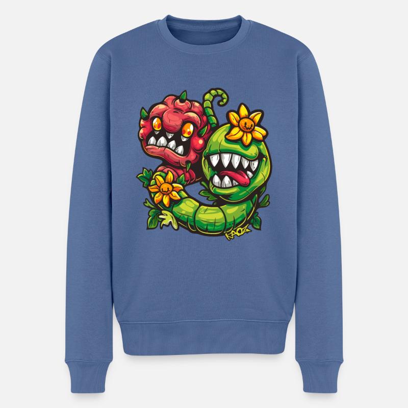 Lustige Monster-Blumen - Männer Premium Bio Pullover - Taubenblau