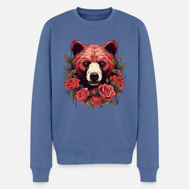 Gros ours avec des roses - Pull Premium bio Homme - bleu pigeon
