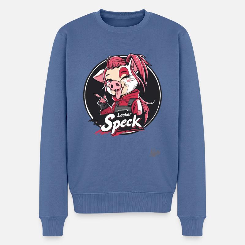 Anime-Schwein Maskottchen und Lecker Speck - Männer Premium Bio Pullover - Taubenblau