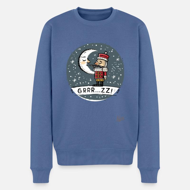 Schläfriger Nussknacker mit Mond und Sternen - Männer Premium Bio Pullover - Taubenblau