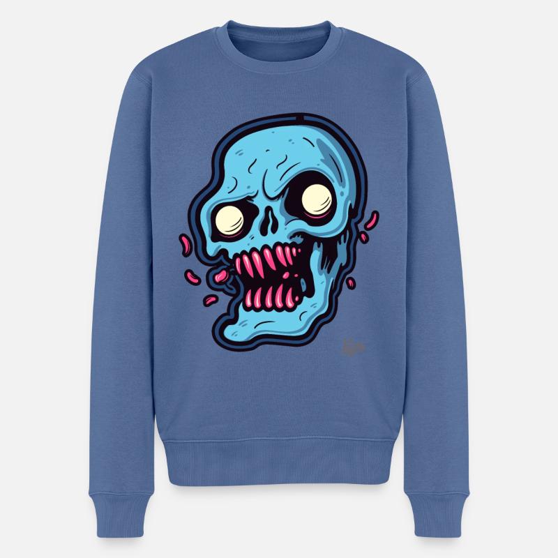 abstrakter blauer Totenkopf - Männer Premium Bio Pullover - Taubenblau