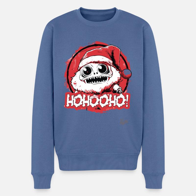 HoHoHo! Cartoon-Monster-Weihnachtsmann - Männer Premium Bio Pullover - Taubenblau