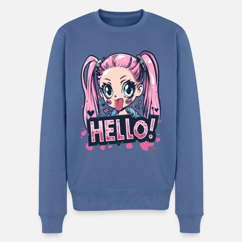 Cartoon eines frechen, frischen Mädchen mit Zöpfen - Männer Premium Bio Pullover - Taubenblau