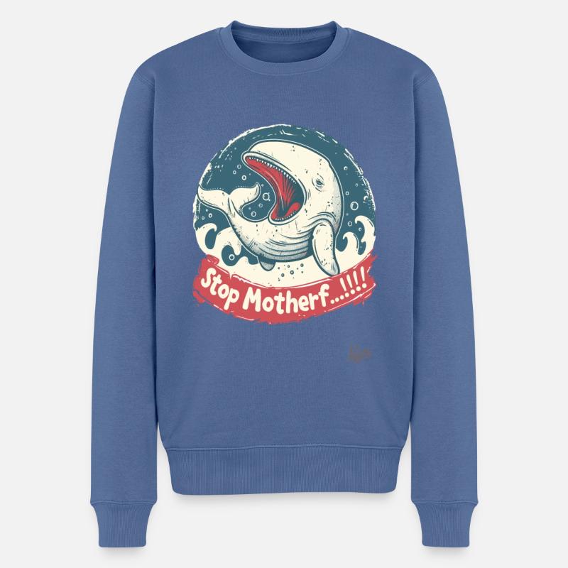 Bedrohte Art: Walfisch, STOP MUTTERF... - Männer Premium Bio Pullover - Taubenblau