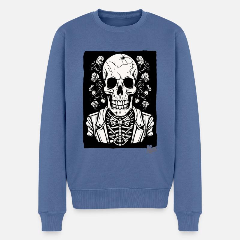 Glücklicher Skelett Totenkopf Schädel - Männer Premium Bio Pullover - Taubenblau