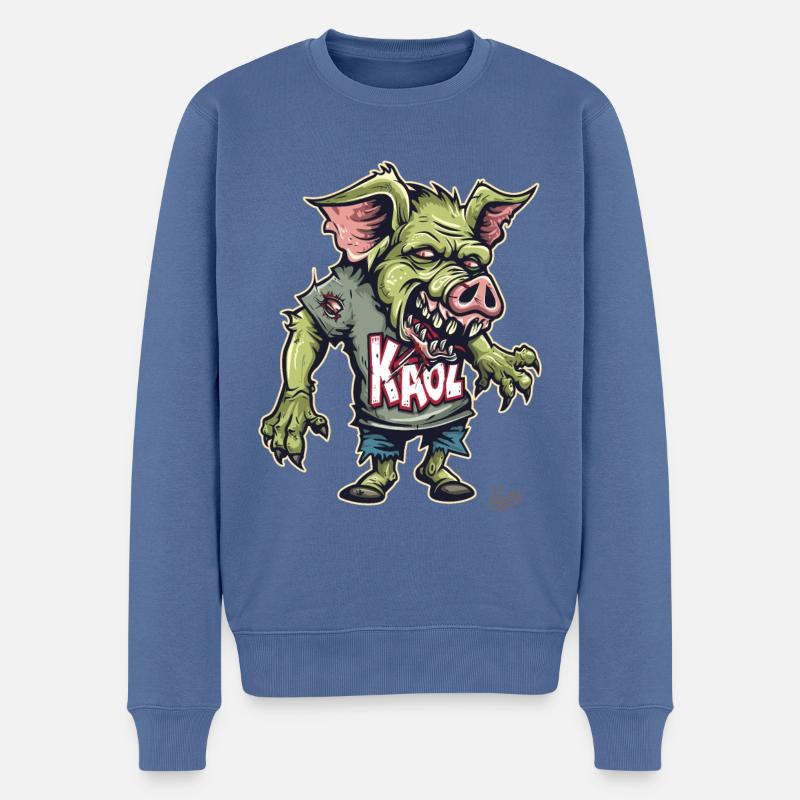 Freak Chaos : Cochon zombie - Pull Premium bio Homme - bleu pigeon