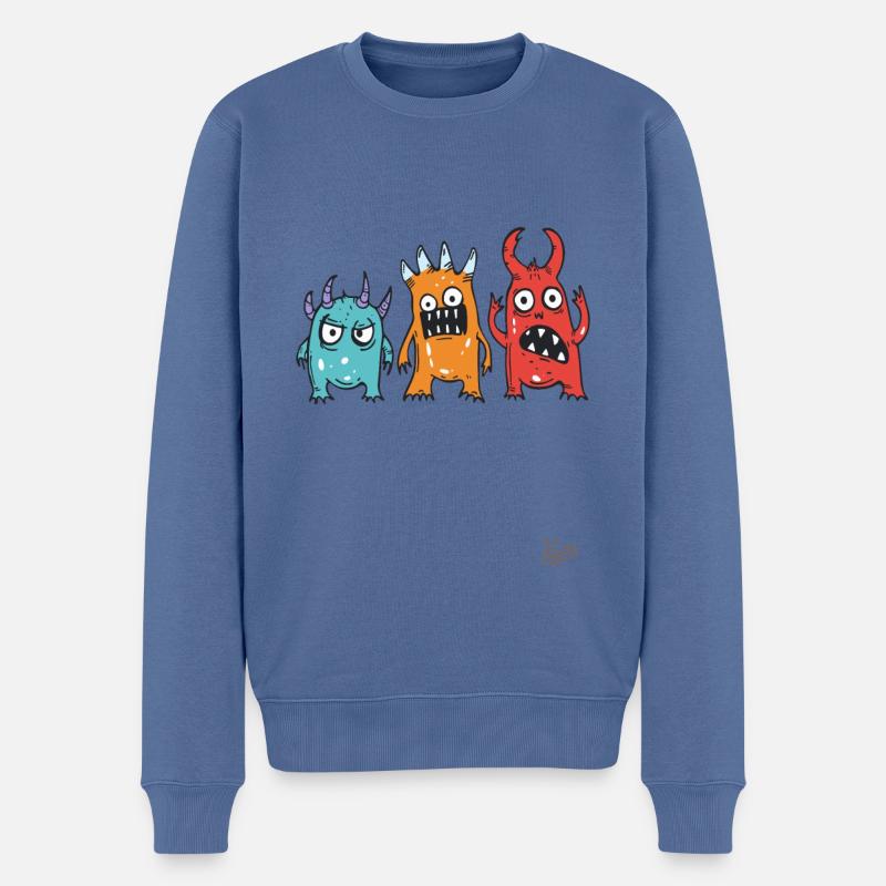 drôle mignon petits monstres fous - Pull Premium bio Homme - bleu pigeon