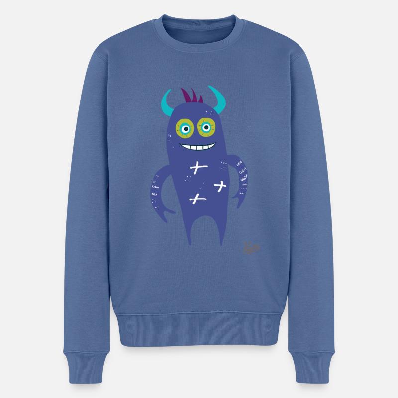kleines blaues Monster - Männer Premium Bio Pullover - Taubenblau