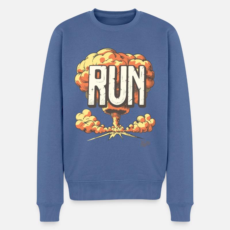 Boom nucléaire : fuir l’explosion, courir - Pull Premium bio Homme - bleu pigeon