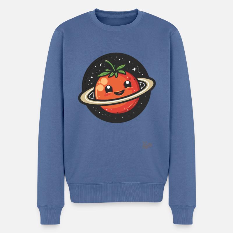 Planète tomate heureuse dans l’espace - Pull Premium bio Homme - bleu pigeon