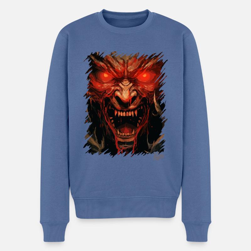 Evil Devil’s Eyes : Monstre Satan - Pull Premium bio Homme - bleu pigeon