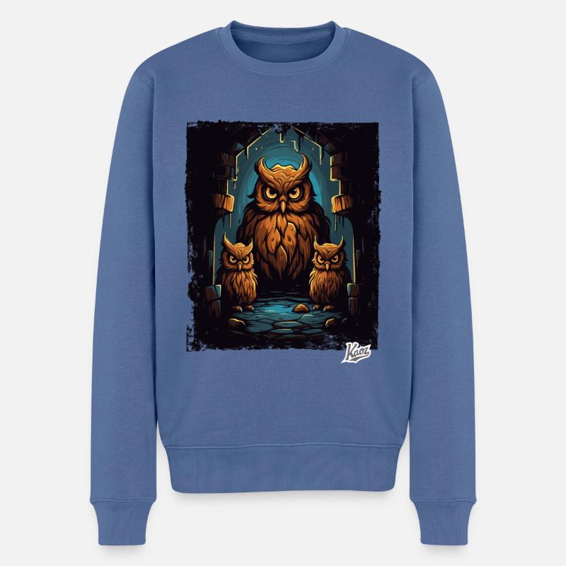 Drei Eulen im Kerker - Männer Premium Bio Pullover - Taubenblau