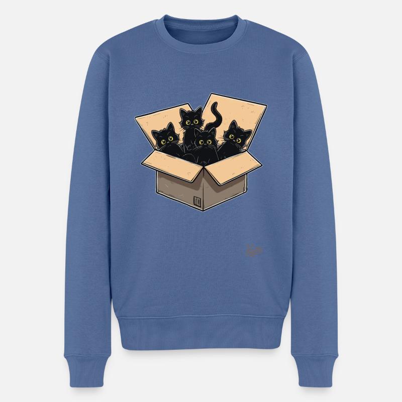 ein Karton voller schwarzer Baby Katzen - Männer Premium Bio Pullover - Taubenblau