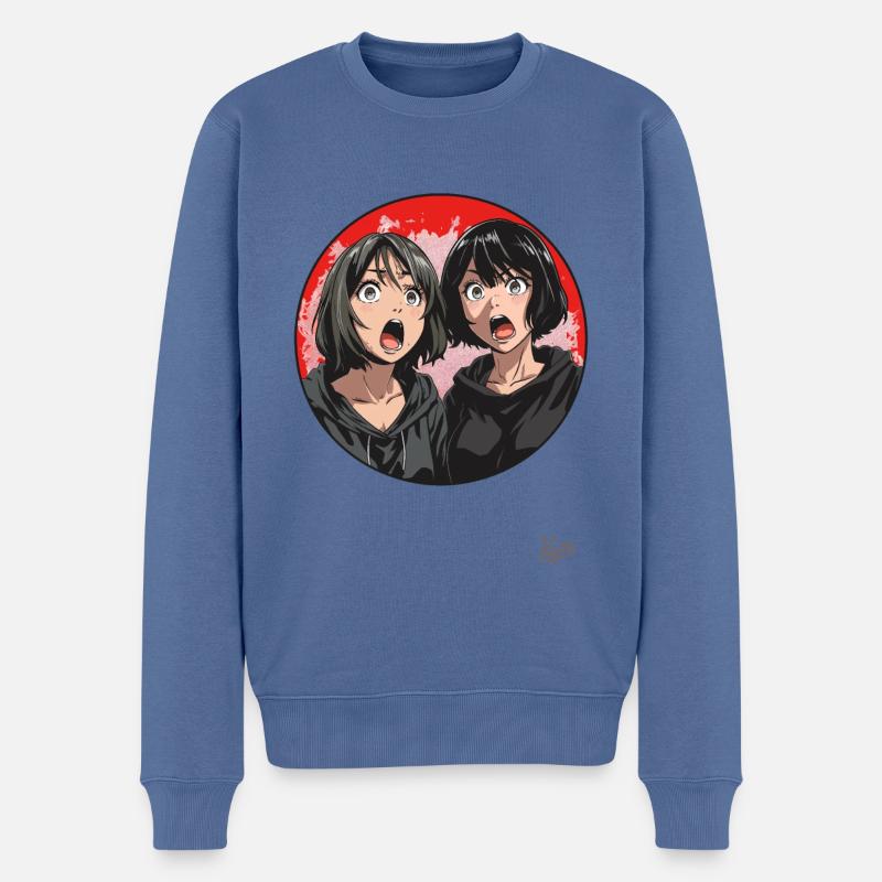 Zwei erstaunte Cartoon-Mädchen - Männer Premium Bio Pullover - Taubenblau