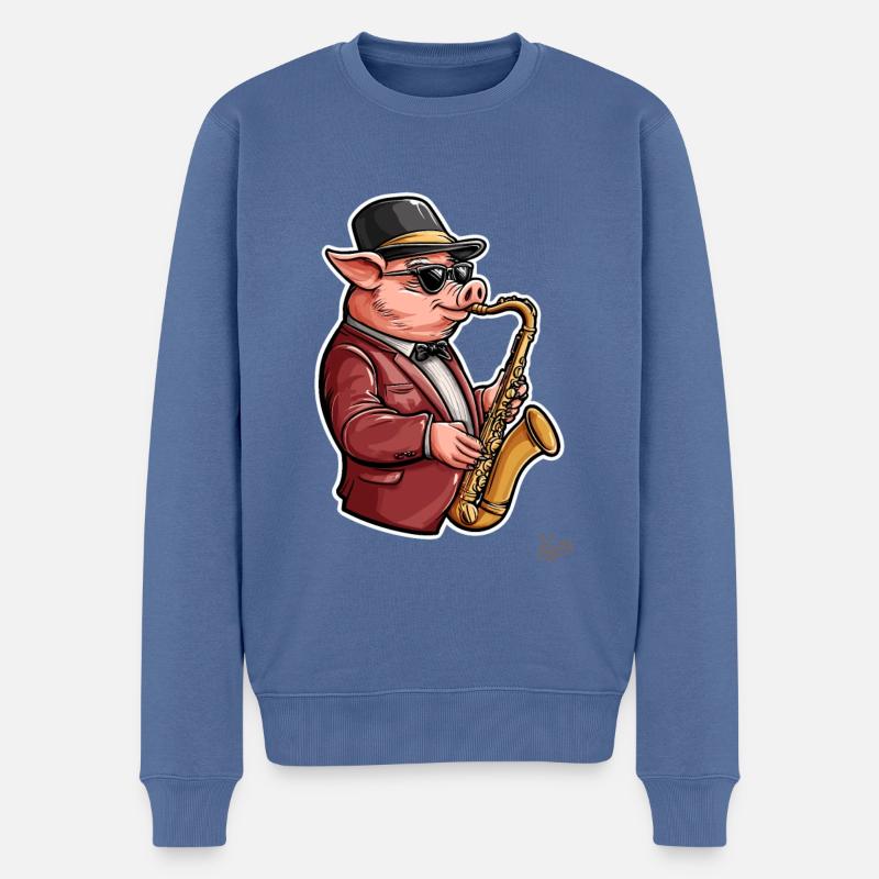 Jazz Tröten vom Feinsten, Saxophon-Schwein - Männer Premium Bio Pullover - Taubenblau