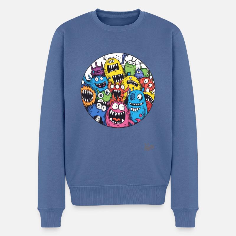 Lustige Monster-Freunde - Männer Premium Bio Pullover - Taubenblau