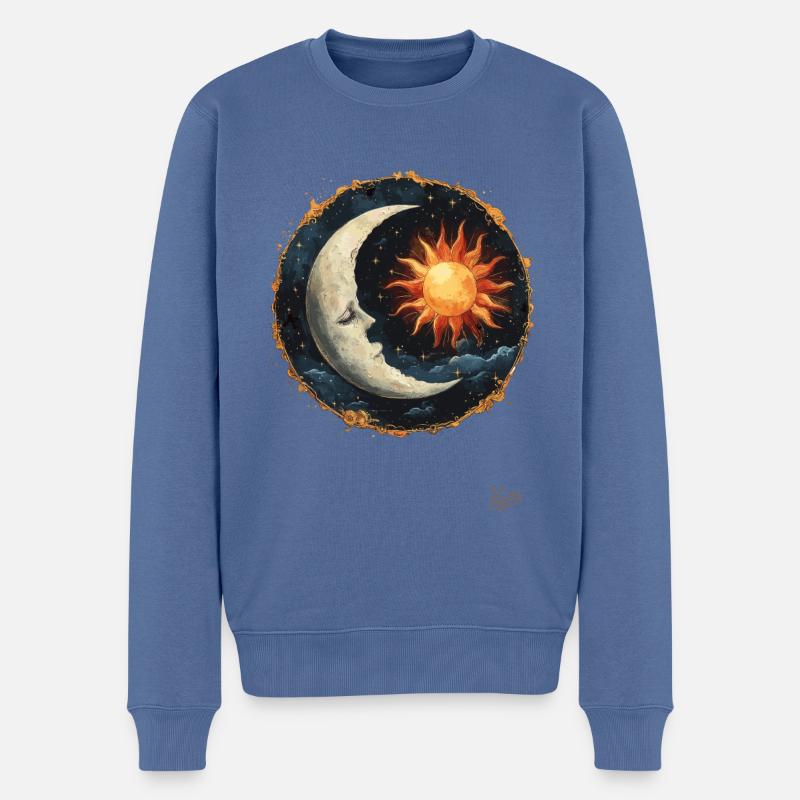 Der schlafende Mond, die Sonne und die Sterne - Männer Premium Bio Pullover - Taubenblau