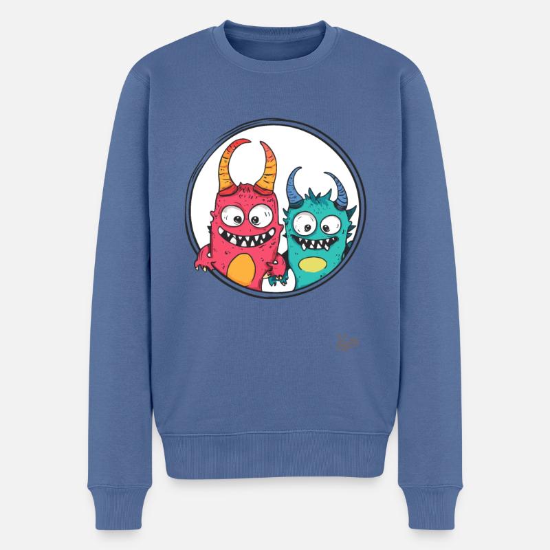 Drôles d’amis monstres - Pull Premium bio Homme - bleu pigeon