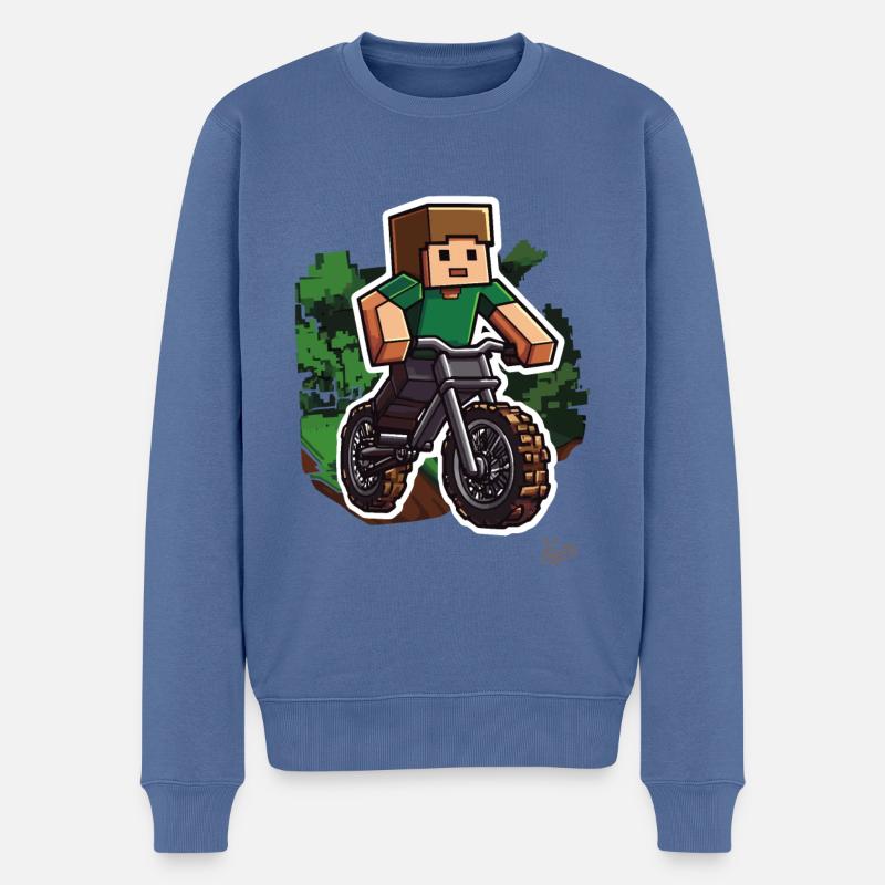 Mountainbike fahrender Pixel Mountainbiker - Männer Premium Bio Pullover - Taubenblau