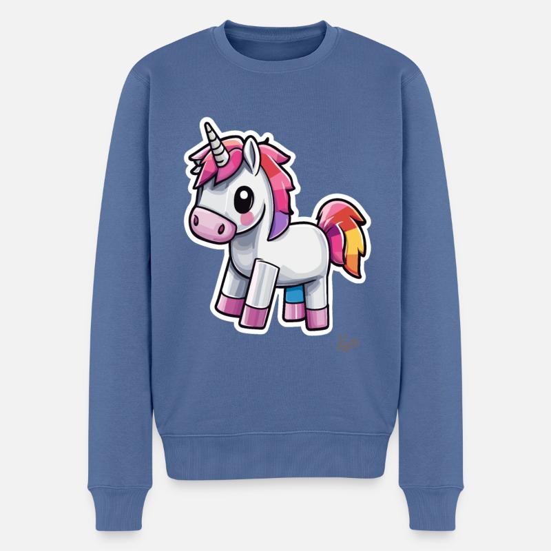 Lustiger und süßer Pixel-Einhorn-Regenbogen - Männer Premium Bio Pullover - Taubenblau