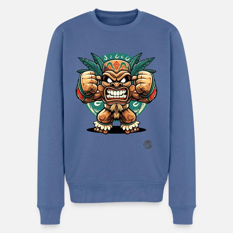 Wütender Maya-Aztekischer Dschungel-Tiki-Gott - Männer Premium Bio Pullover - Taubenblau