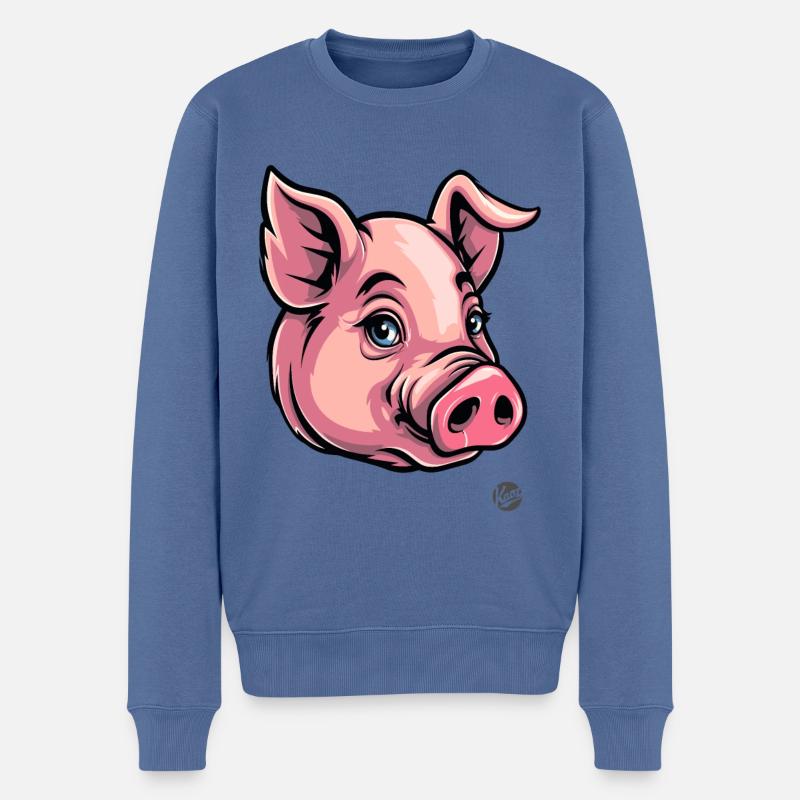 Lustiges rosa Schwein - Männer Premium Bio Pullover - Taubenblau