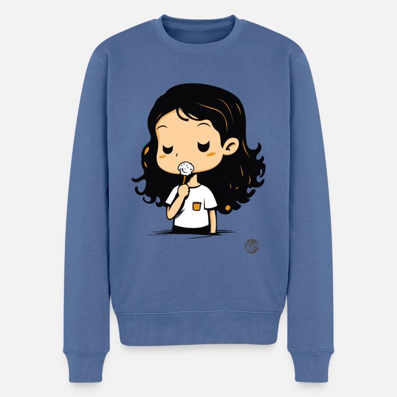Süßes Cartoon-Mädchen mit Süßigkeiten - Männer Premium Bio Pullover - Taubenblau