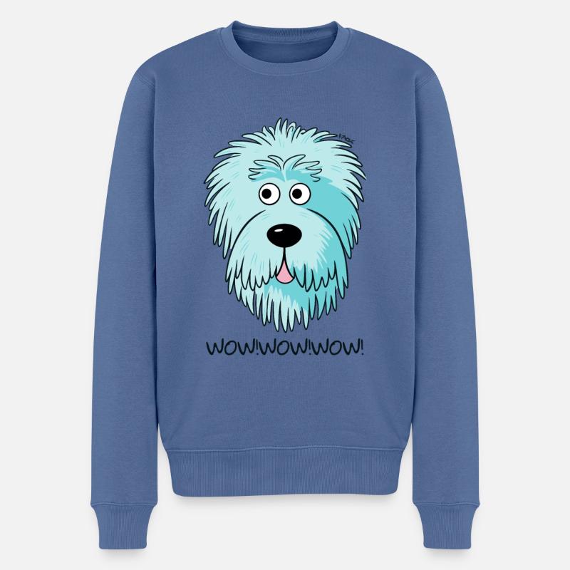 Wow! Bunter Candy-Doodle-Hund - Männer Premium Bio Pullover - Taubenblau