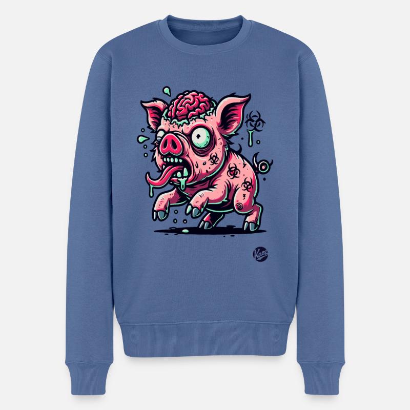 Verrottetes Gehirn – Lustiges Zombie-Schwein - Männer Premium Bio Pullover - Taubenblau