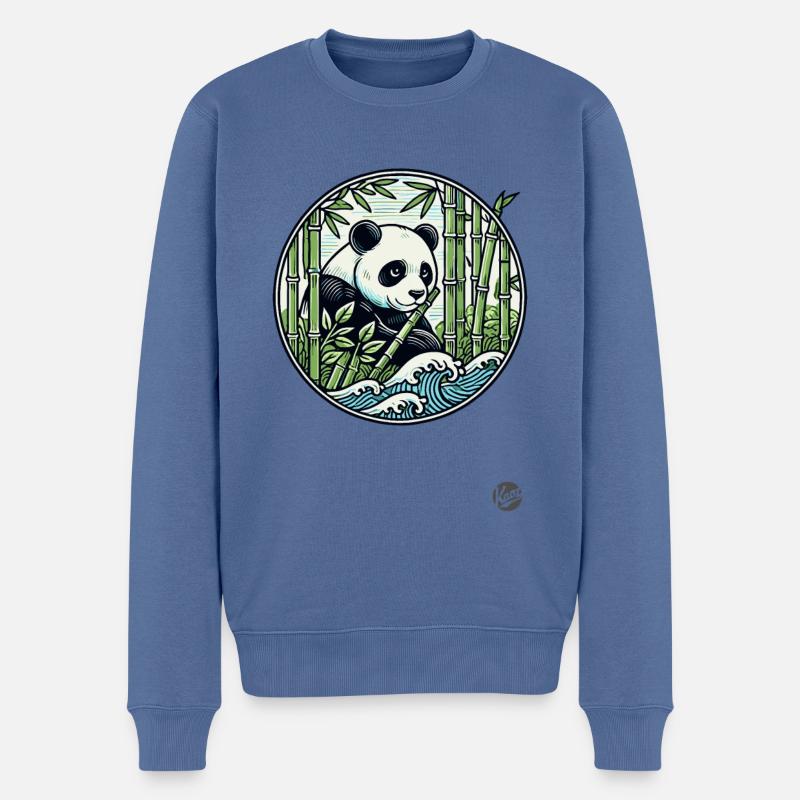 Panda im Bambus-Wald - Männer Premium Bio Pullover - Taubenblau