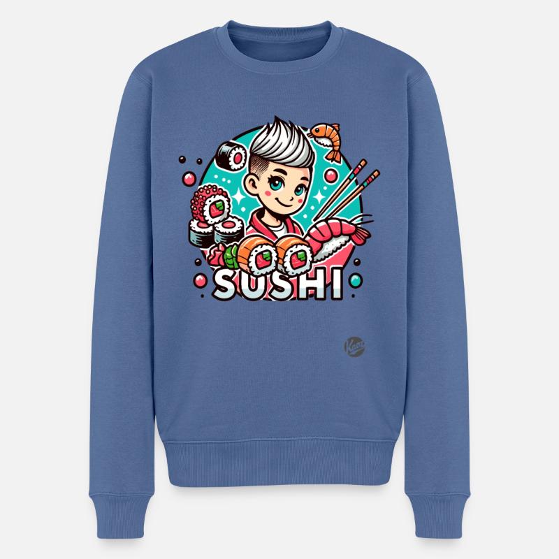 Sushi Mädchen - Männer Premium Bio Pullover - Taubenblau