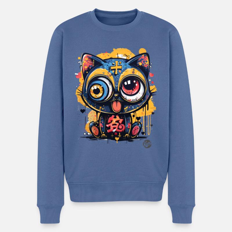 Super verrückte coole Graffiti-Katze - Männer Premium Bio Pullover - Taubenblau