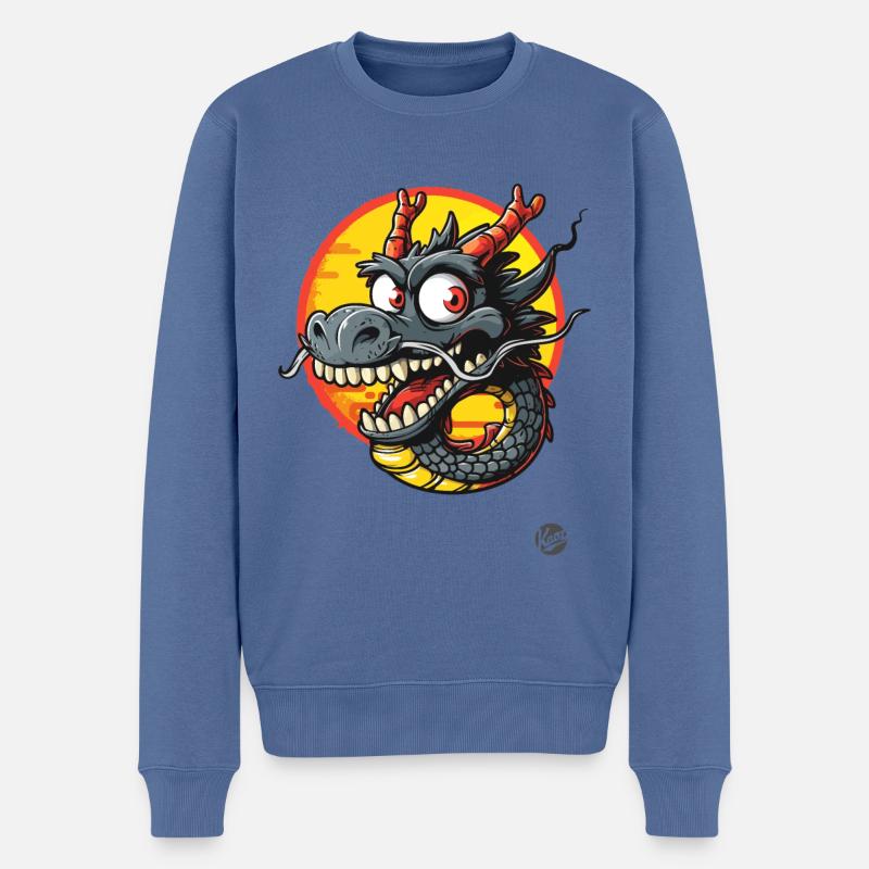 Lustiger Cartoon Drache - Männer Premium Bio Pullover - Taubenblau