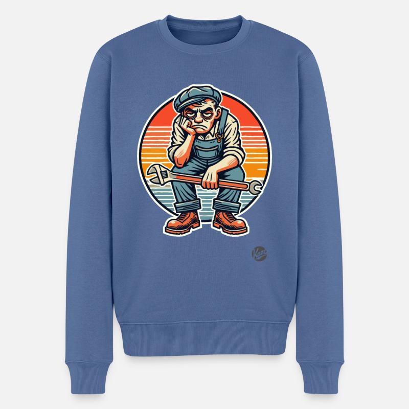 Gelangweilter Arbeiter Handwerker - Männer Premium Bio Pullover - Taubenblau