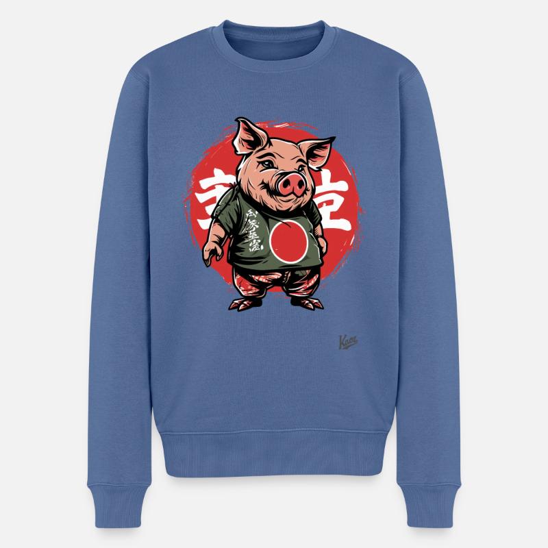 Japanisches Schwein - Männer Premium Bio Pullover - Taubenblau