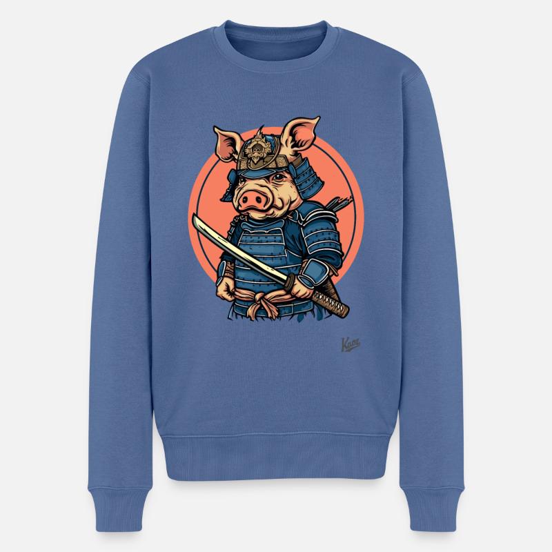 Japanisches Shogun-Samurai-Schwein - Männer Premium Bio Pullover - Taubenblau