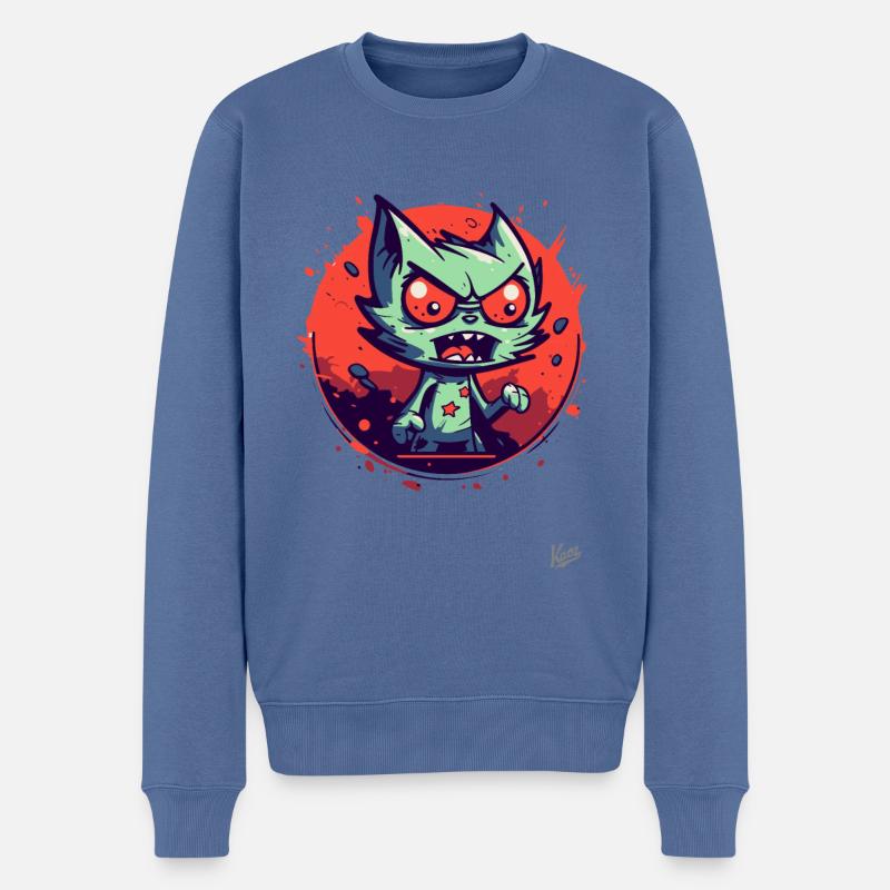 Chat Aggro Drôle Fou - Pull Premium bio Homme - bleu pigeon