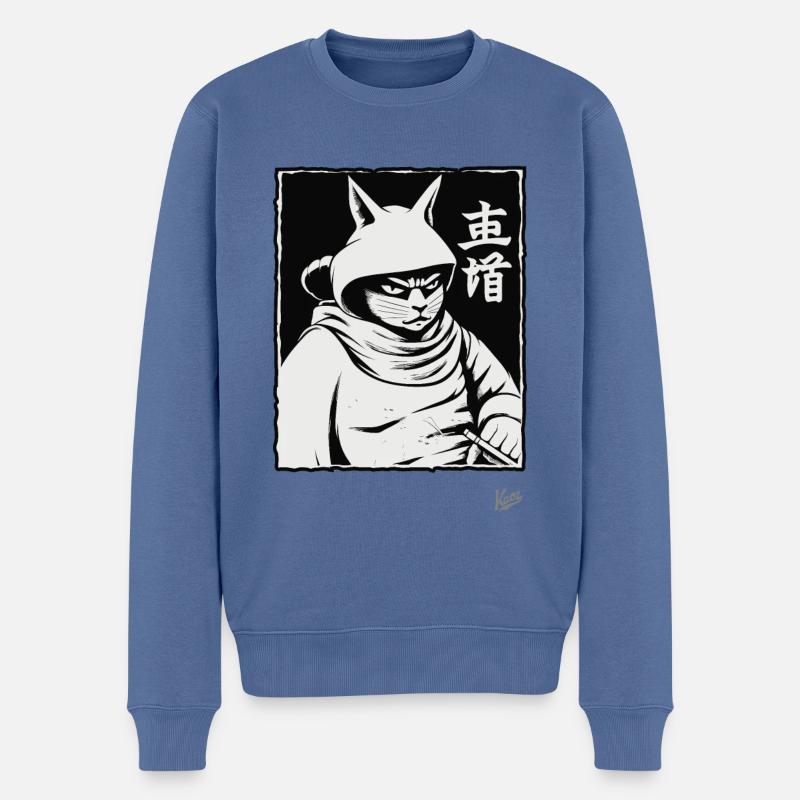 Chat shogun samouraï - Pull Premium bio Homme - bleu pigeon