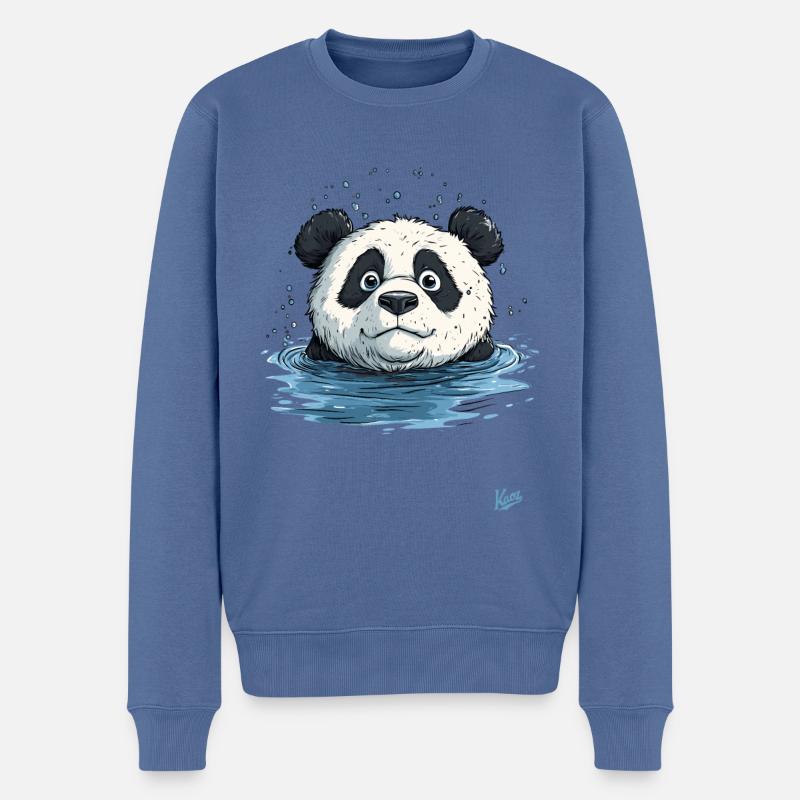 Kleiner Panda im Wasser - Männer Premium Bio Pullover - Taubenblau