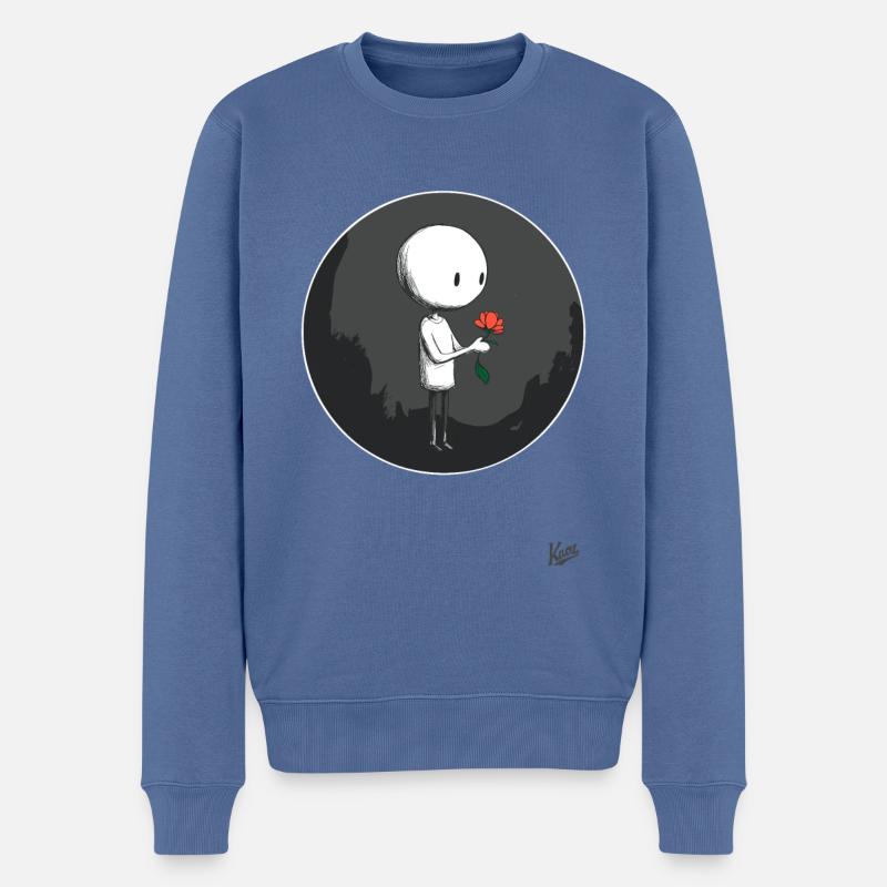 Kleiner Mann mit Blume - Männer Premium Bio Pullover - Taubenblau