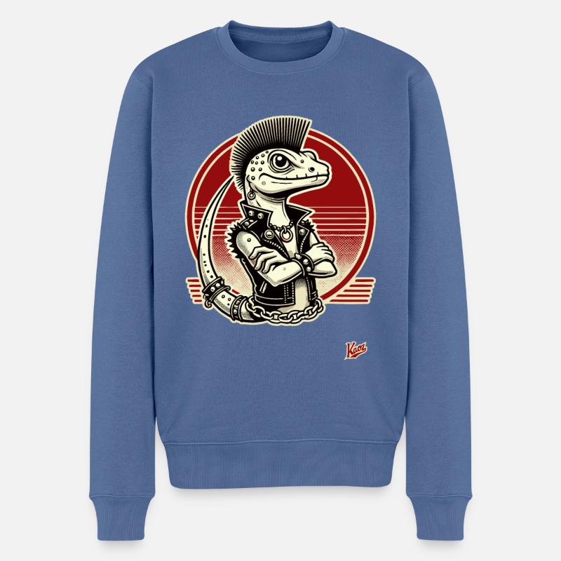 Gecko Echse Punk - Männer Premium Bio Pullover - Taubenblau