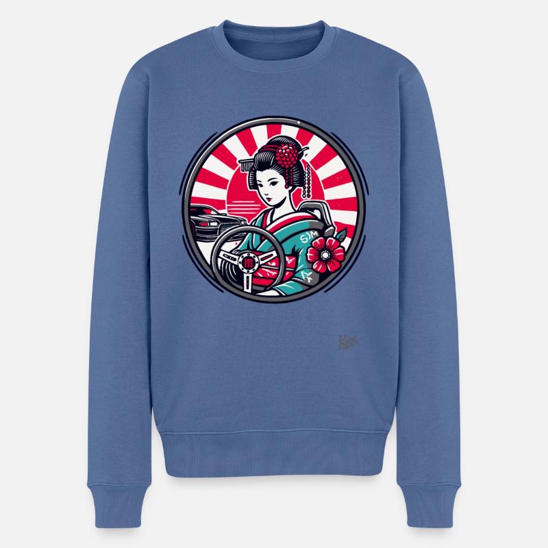 Retro-Geisha im JDM-Auto-Tuning - Männer Premium Bio Pullover - Taubenblau