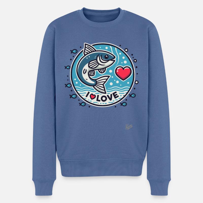 Ich liebe Fische - Männer Premium Bio Pullover - Taubenblau