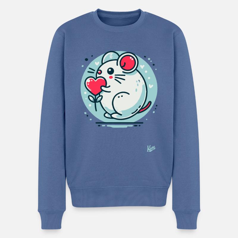 Niedliche Maus mit Herz - Männer Premium Bio Pullover - Taubenblau